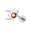 Classic G23 titanium labret stud with red and clear gems, 0.52cm diameter detail view - Red and White Double Rhinestone (T2589-6) / Silver
