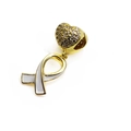Macro shot of micro-pave zircon heart pendant and white enamel ribbon charm - Crystal Pave Heart with White Ribbon Pendant