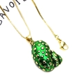 Green enamel seashell pendant necklace with gold dots on a golden box chain - Necklace Set / Bright Green Conch