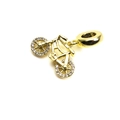 Macro shot of gold-plated bicycle charm with cubic zirconia wheel detailing and large bail - Gold Pave Crystal Creative Bicycle