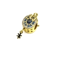 Macro view of gold charm with blue zircon stone and star pattern for DIY bracelet - Deep Blue Sapphire Starry Large Hole Charm