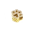 Macro view of gold flower charm with sparkling zircons and heart hollow-out details - Gold Plum Blossom Crystal Hollow Heart Bead