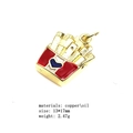 Golden copper french fries pendant with red oil drip and blue heart for DIY jewelry - Heart French Fries
