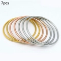 7er-Set minimalistische 2-mm-Drahtarmreifen in Gold Silber und Roségold zum Stapeln - 7er-Pack Set / dreifarbig / Innendurchmesser 55mm