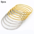 9er-Set minimalistische 18K gold- und versilberte 2mm Stapelarmreifen für Damen - 9er Set / zweifarbig / Innendurchmesser 55mm