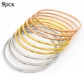 9-teiliges Set minimalistischer 2mm Armreifen in Gold Silber und Roségold Metall - 9er Set / dreifarbig / Innendurchmesser 55mm
