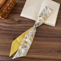Elegant yellow tulip floral print silk scarf necklace with silver adjustable metal slider - Yellow