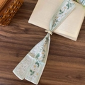 Elegant light green floral silk scarf necklace with adjustable cream bead detail - Green