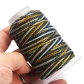 Detailed macro view of multi-colored waxed thread spool for DIY jewelry weaving crafts - 6-Strand / C331 (Gold Deep Blue Cyan Black)