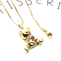Collana con pendente a orsetto dorato con zircone a cuore rosa e catena box - Set Collana Stile 4