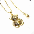 Collana con ciondolo a orsetto dorato con gemma gialla a cuore e catena box - Set Collana Stile 6