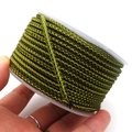 DIY dark green woven rope with gold thread on a spool for jewelry making - Approx. 3.5mm / Army Green