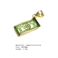 Vue détaillée du pendentif billet de dollar doré avec émail vert et zircons - Billet avec Signe Dollar