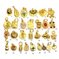 Assorted gold-plated enamel charms collection featuring various traditional Chinese designs - Traditional Ruyi Lock (01#)
