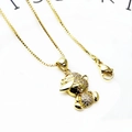 Ciondolo a forma di orsetto dorato con zirconi e berretto Cool su catena a box - Set Collana Stile 9