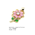Macro detail of gold-plated sunflower pendant with pink enamel and sparkling zircon - Pink Enamel Flower Pendant (2) / Pendant Only (Without Chain)