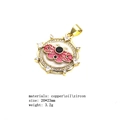 Detail view of round gold pendant with butterfly enamel design and cubic zirconia - Pink Butterfly Round Pendant (Pendant Only)