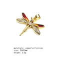 Detailed view of gold copper dragonfly pendant with red enamel and white zircon 25*23mm - Red Orange Dragonfly Pendant (Pendant Only)