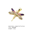 Macro view of gold-plated dragonfly pendant with purple enamel and white zircon stones - Purple Dragonfly Pendant (Pendant Only)