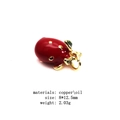 Detail of red strawberry charm with gold dots and green leaf made of copper and oil - Red Strawberry Polka Dot Shape (16#)