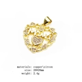 Detail view of 20mm gold plated Mama heart pendant with micro-pave cubic zirconia - Mama Script Heart Pendant (12)