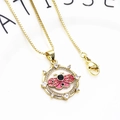 Detail of gold box chain and pink enamel insect pendant with white zircon stones - Pink Butterfly Round Necklace (45cm)
