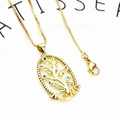 Detailed close-up of a gold-plated Tree of Life pendant with multi-color stones and MOM text - Tree of Life Mom Necklace (6+Necklace)