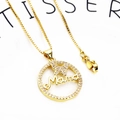 Close-up of gold-plated Mama circle pendant with butterfly and pavé set zircons - Butterfly Circle Mama Necklace (7+Necklace)