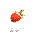 Detailed strawberry pendant featuring red enamel oil and green zircon leaves in 12x15mm - Full Pave Red Strawberry (29#)