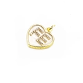 Close-up of gold heart pendant with FE lettering in micro-set zircon over white enamel - Pendant Only (Without Chain) / White Enamel FE Letter Style