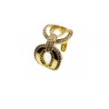 Macro detail of gold plated ring with micro-set white cubic zirconia and infinity knot design - Adjustable Open / Infinite Symbol Bow Style (6)