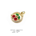 Detail of cherry pendant in copper with zircon inlay and red enamel leaves - Enamel Cherry Ring Style (2#)