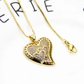 Gold plated heart pendant necklace with micro-pave zircons and delicate box chain - Necklace (Includes Box Chain) / Micro Pave Layered Heart Style