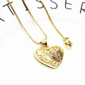 Detail of gold heart pendant with LOVE YOU Mama text and colorful pavé cubic zirconia stones - Love Mama Hollow Heart Necklace (11+Necklace)