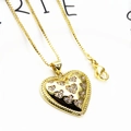 Gold plated heart pendant necklace with micro-paved zircons and fine box chain - Necklace (Includes Box Chain) / Multi-layer Hollow Micro Pave Heart Style