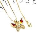 Gold-plated butterfly pendant necklace with red enamel and white zircon inlay details - Red Yellow Butterfly Necklace (45cm)
