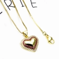 Macro shot of gold box chain necklace with red and white zircon heart pendant - Necklace (Includes Box Chain) / Red & White Zircon Layered Heart Style