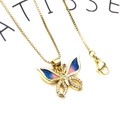 Gold butterfly pendant necklace with blue enamel and sparkling cubic zirconia stones - Blue Pink Butterfly Necklace (45cm)