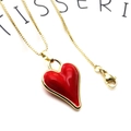 Golden box chain necklace featuring a vibrant red enamel heart pendant and lobster clasp - Simple Mini Heart Necklace (3+Necklace)