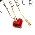 Golden box chain necklace featuring a vibrant red heart-shaped enamel drip oil pendant - Agile Asymmetric Heart Necklace (4+Necklace)