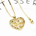 Gold plated heart pendant necklace with mama letter carving and colorful zircon stones - Hollow Vine Heart Mama Necklace (2+Necklace)