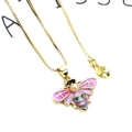 Gold plated bee pendant necklace with purple enamel, green dots, and faux pearl detail - Purple Bee Necklace (45cm)