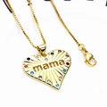 Golden heart necklace with mama engraving and colorful zircon stones on box chain - Radiating Mama Heart Necklace (5+Necklace)