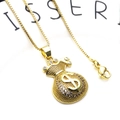 Collier pendentif sac d'argent doré hip hop avec oxydes de zirconium et chaîne box - Style Sac d'Argent Relief Avec Collier (4+Collier)