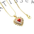 Gold-plated heart pendant necklace with red center and multi-color zircon stones - Red Heart Layered Necklace (13+Necklace)