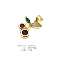 Golden cherry pendant charm with red ruby stones and green leaf crystals, 13.5x18mm - Zirconia Leaf Red Cherry (25#)