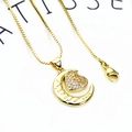 Gold-plated moon and heart pendant necklace with Mama engraving and zircon stones - Moon Holding Heart Mama Necklace (14+Necklace)