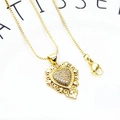 Gold plated heart pendant necklace with Mom inscription and sparkling pavé crystals - Mom Heart Hollow Pattern Necklace (15+Necklace)