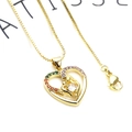 Gold-plated heart pendant necklace with colorful cubic zirconia and mother-child design - Multicolor Rhinestone Double Heart Necklace (16+Necklace)