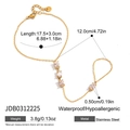 Elegant gold stainless steel finger ring bracelet featuring clear zircon stones detail - Four Zirconia Hand Chain Style (JDB0312225)
